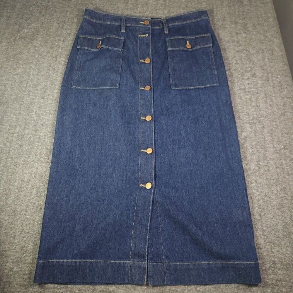 Banana Republic Denim Utility Button Front Safari Midi Skirt 12 Dark Blue